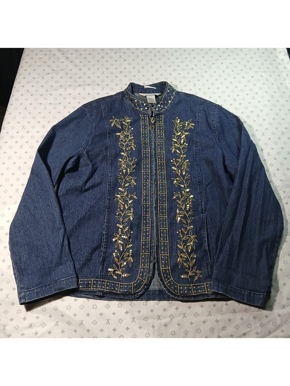 Draper's & Damon's embroidered denim jacket blue floral studded women's PM